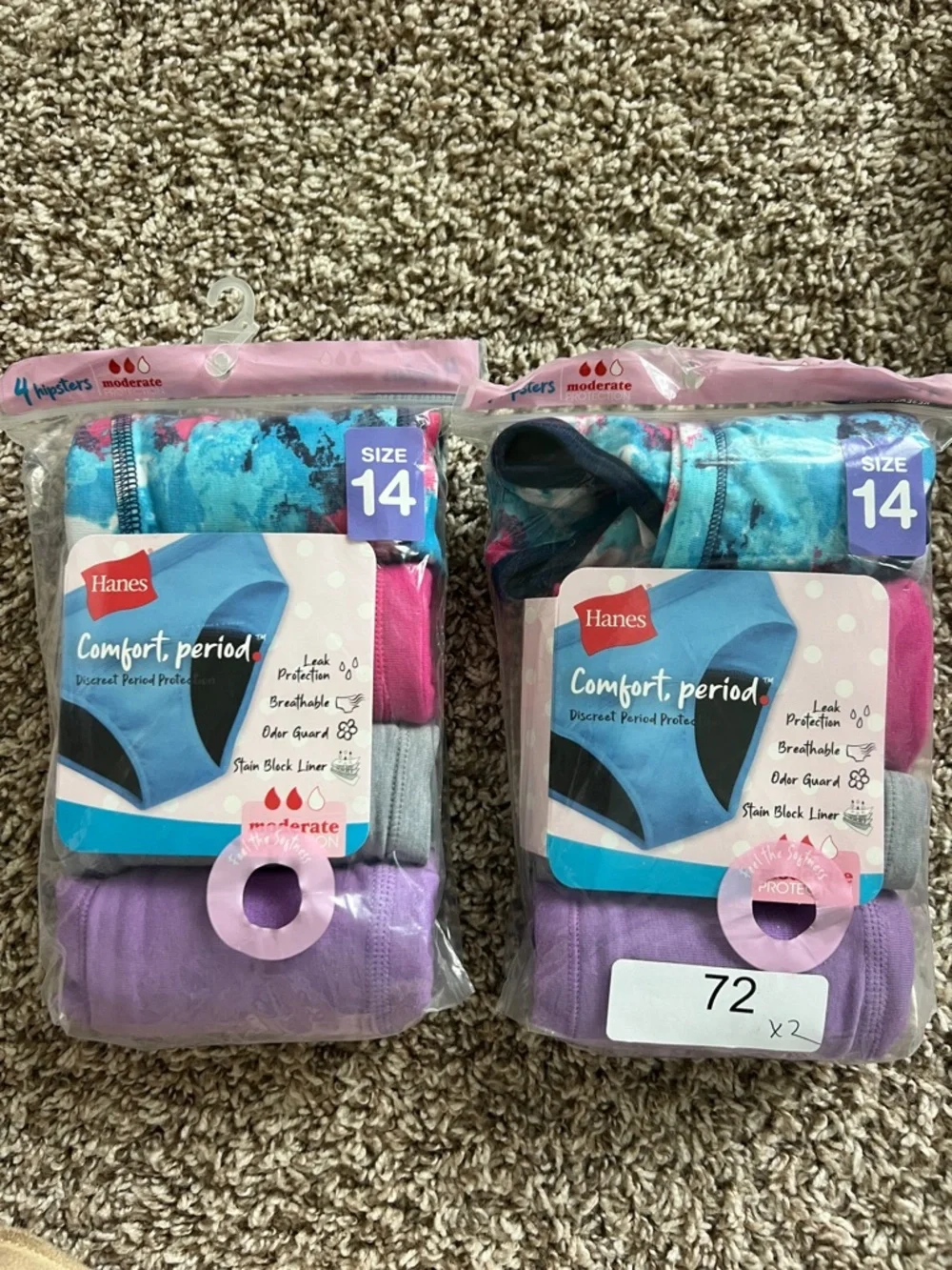 Hanes Girls Size 14 Panty Bundle! Period Panties & 100% Organic Cotton Panties